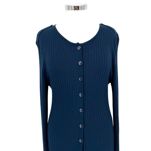 Long Tall Sally Womens Ribbed Navy Cardigan Sweater Button Front Size Medium - Picture 2 of 11